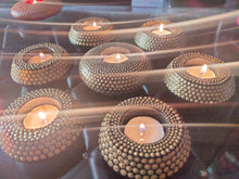 Set of six Golden Hexa round Handpainted Diwali  TEA LIGHT HOLDERS.