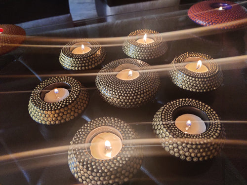 Set of six Golden Hexa round Handpainted Diwali  TEA LIGHT HOLDERS.